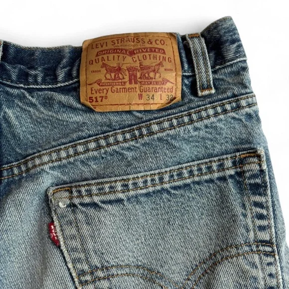 VTG y2k Levis 517 Cutoff Denim Shorts 34 Perfectly Distressed Grunge Biker USA - Picture 4 of 7